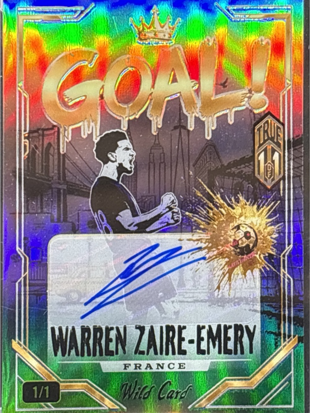 Warren Zaire-Emery Holographic Goal! Soccer Autographed Trading Card — LE 1/1
